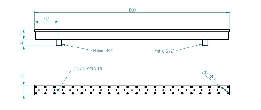 Vzduchovací masáž 100x5cm, pro fólii AISI 316